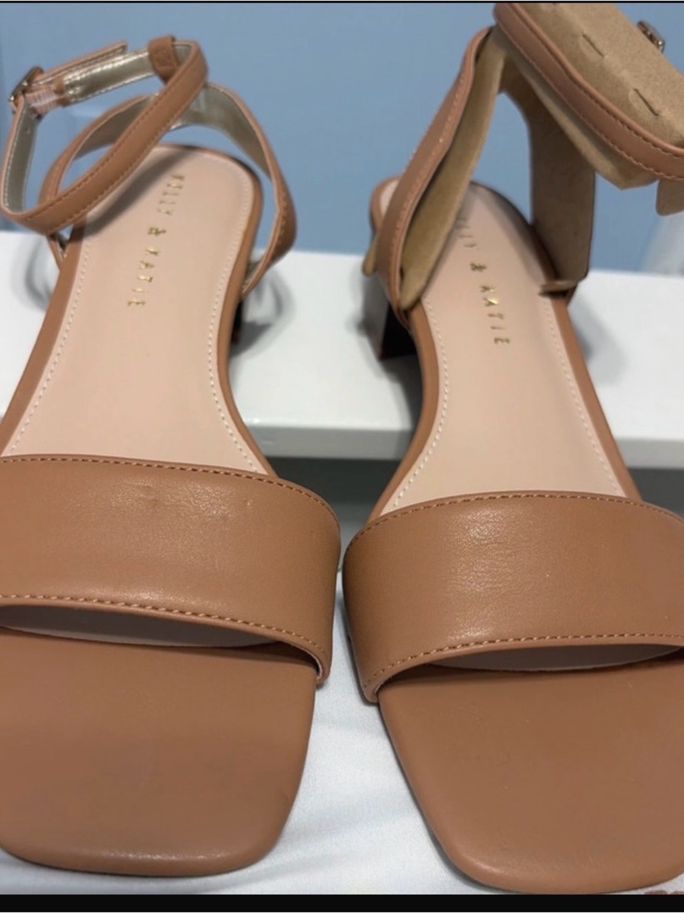 Ankle Strap Block Heel Sandals - Nude Brown